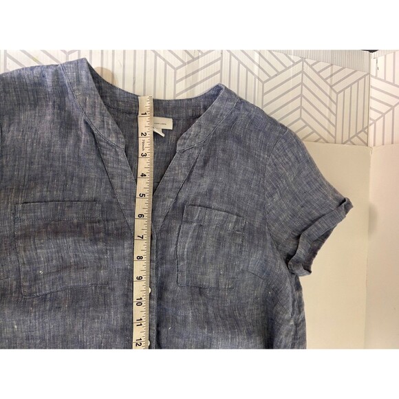 J. Jill Love Linen Button Front Shirt Dress Small Petite SP Chambray Blue Midi g - Picture 6 of 10